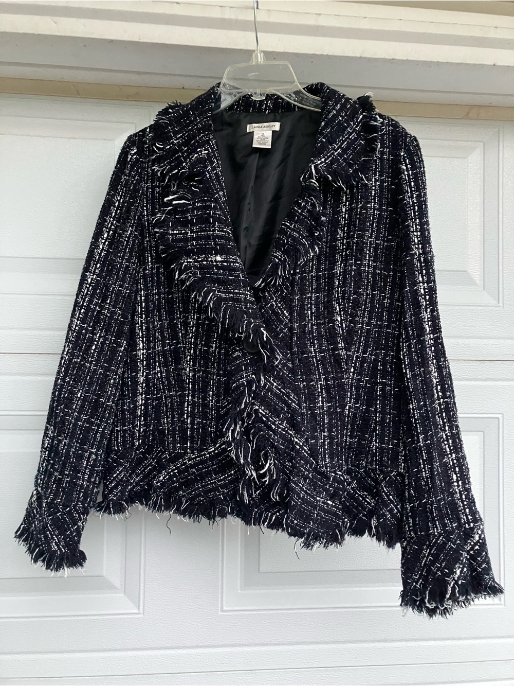 Laura Ashley Black & White Fringed Tweed Jacket